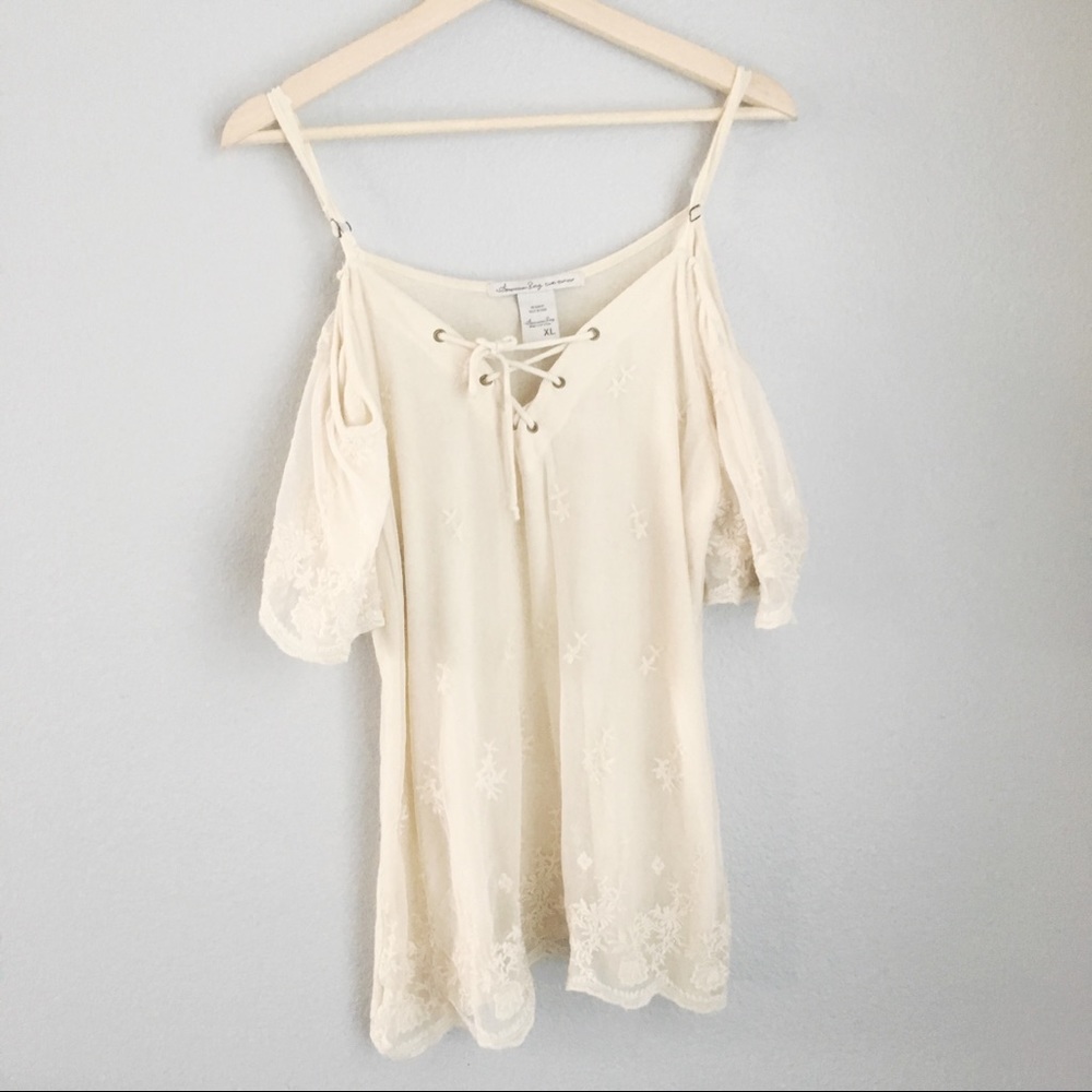 American Rag | Lace Embroidered Cold Shoulder Top